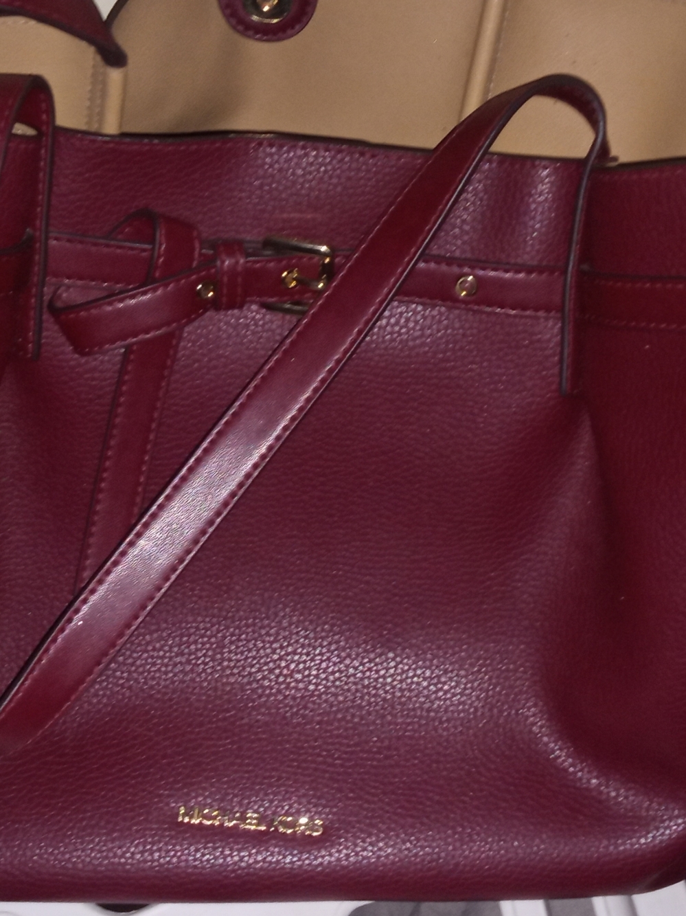 Michael Kors Emilia Wine Pebbled Leather Tote with Gold Accents